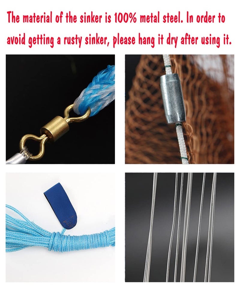 EASY BIG Cast Fishing Net with Aluminum Frame, 0.8 inch Mesh, 7.8-13.8 ft Diameter - Image 4